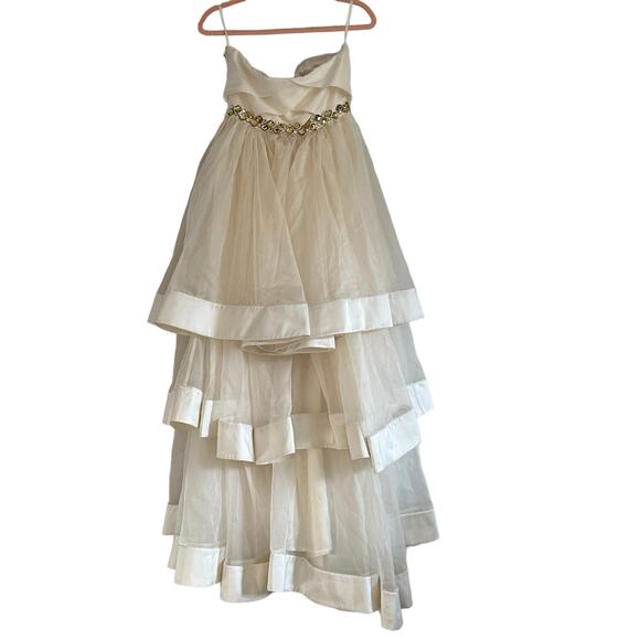 Rachel Gilbert Silk Tiered Crystal Embellished Strapless Princess Wedding Gown - Picture 6 of 15